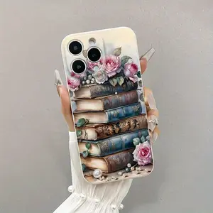 Phone Case - Antique White Retro Book-Style Layered Floral TPU Shockproof Full-Body Protective Case Suitable for Iphone17/11/12/13/14/15/16 Pro Max