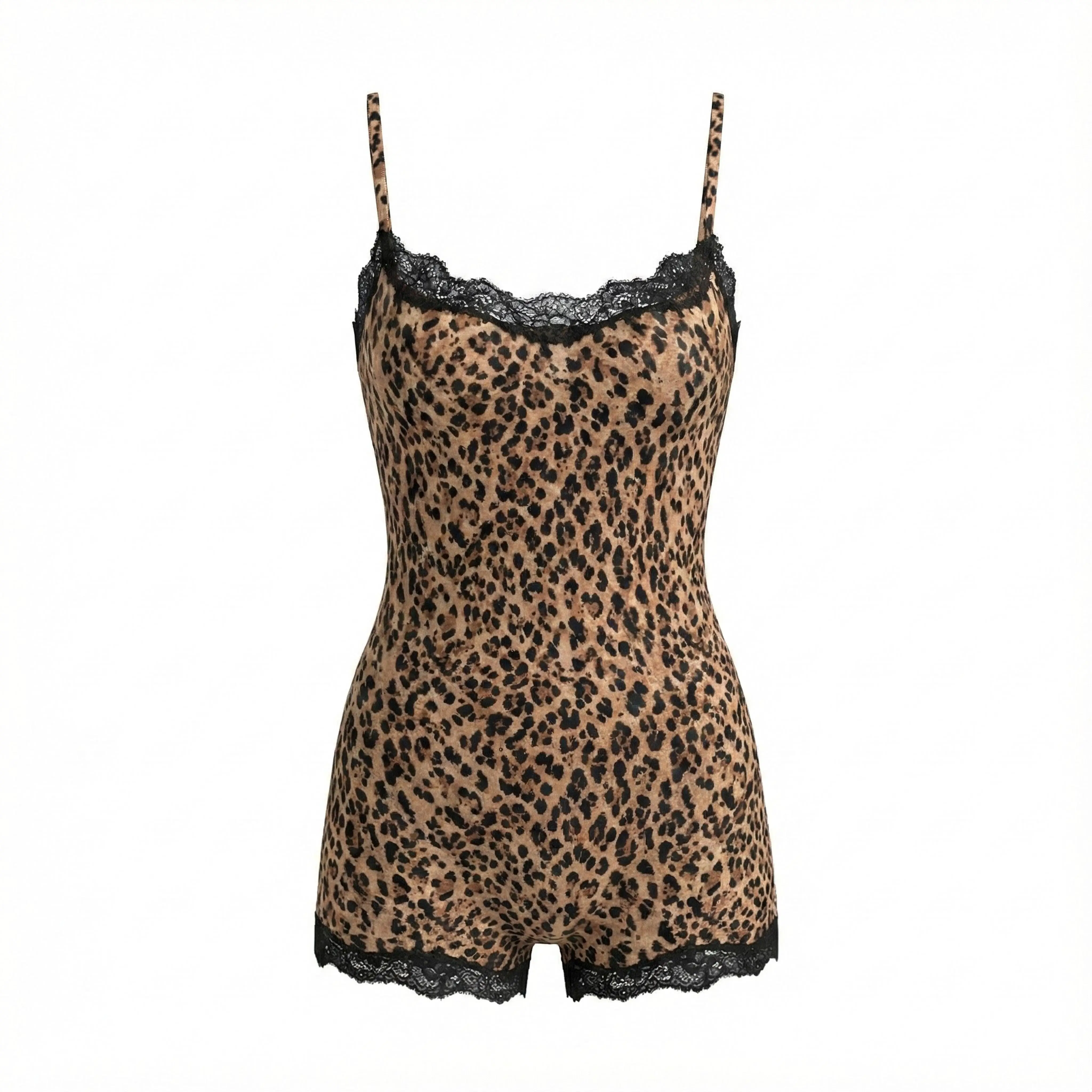 Lunaclo Women's Tiger Print Lace Trim Camisole & Shorts Set – Soft Stretchy Quick-Dry Sleepwear for Nightwear & Lounge, Sexy Elegant Pajama Set, Breathable & Lightweight Adjustable
