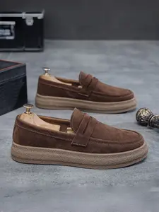 Stylish slip-on casual shoes, trendy thick-soled Suede Loafers with hemp textured soles. Ideal for daily leisure and urban street style outfits, available in sizes 39-45, Summer Footwear Shoe