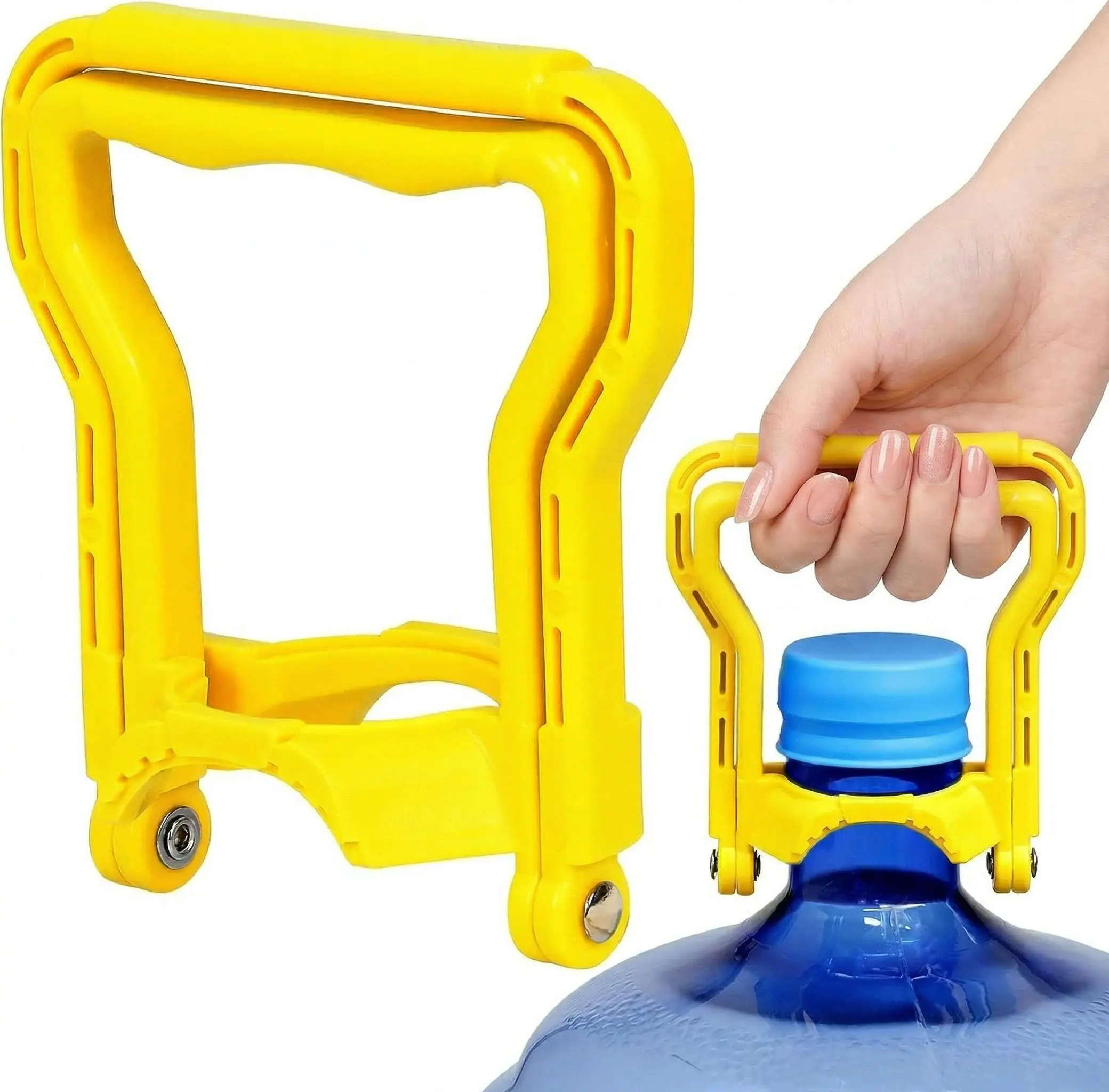 5 Gal Drinking Water Bottle Handle - Sturdy Durable Heavy-Duty Bottle Holder with Ergonomic Grip, Dual-Mode Single/Dual-Person Lift Design, Fits Standard 5 Gal Jugs, Yellow Plastic Portable Kitchenware Drinkware Accessory for Gyms, Dual-Mode Design