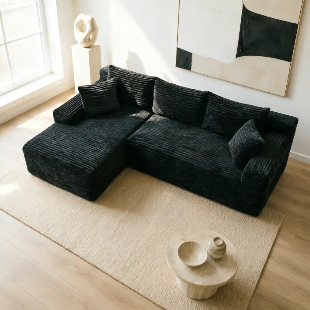 96 Inch Cloud Modular  sectional   Sofa L Shape with Left/Right Chaise Soft Pillowless Cushion Comfy   boneless couches   for Bedroom Gaming RooM