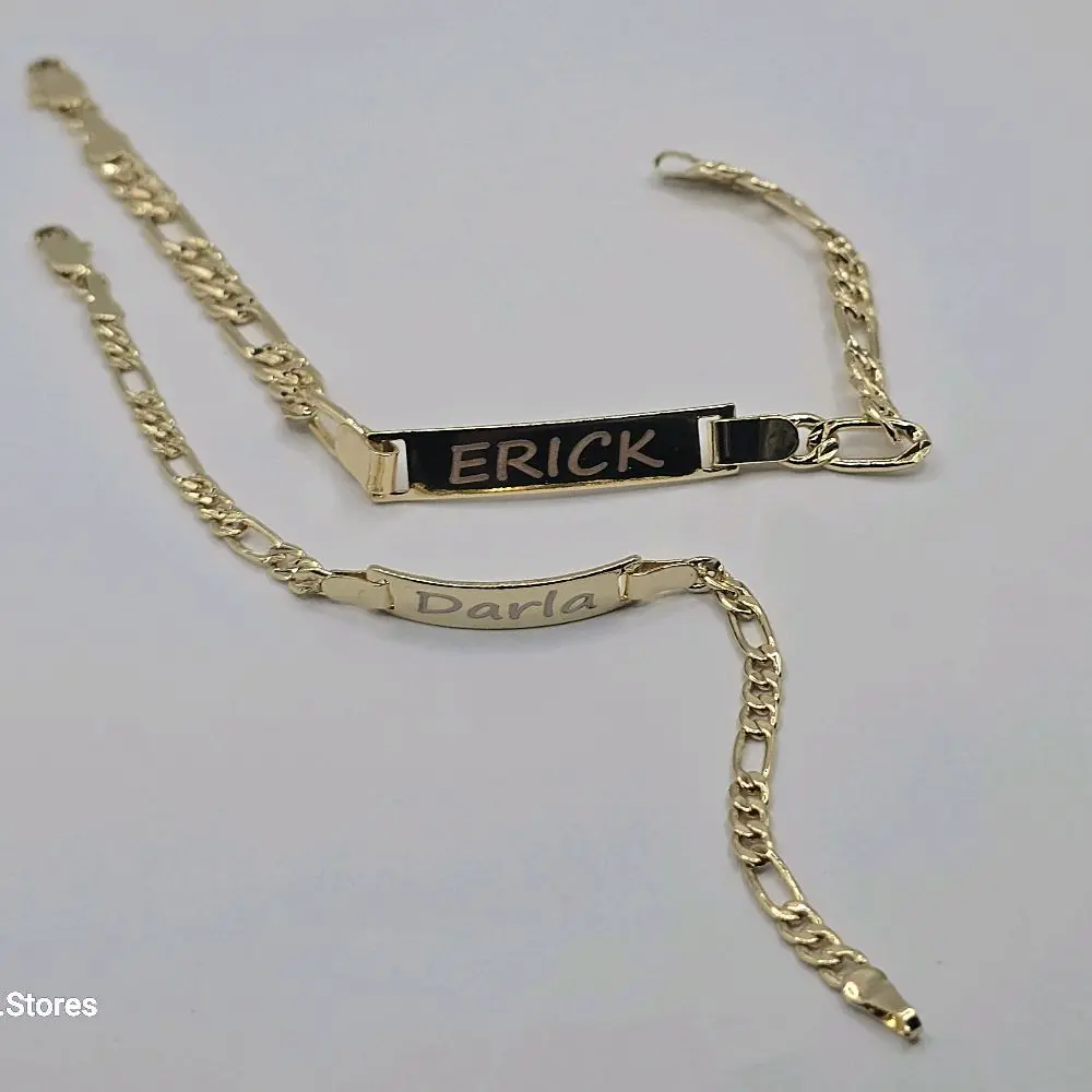 ENGRAVING AVAILABLE figaro style ID BRACELETS set  gold-plated 7½ small adults and 6"inches small *kids*
