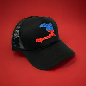 Haiti map hat - Trucker hat - black Haiti map red and blue haitian map 3D logo - unique Haitian hat - exclusive. Classic haitian cap
