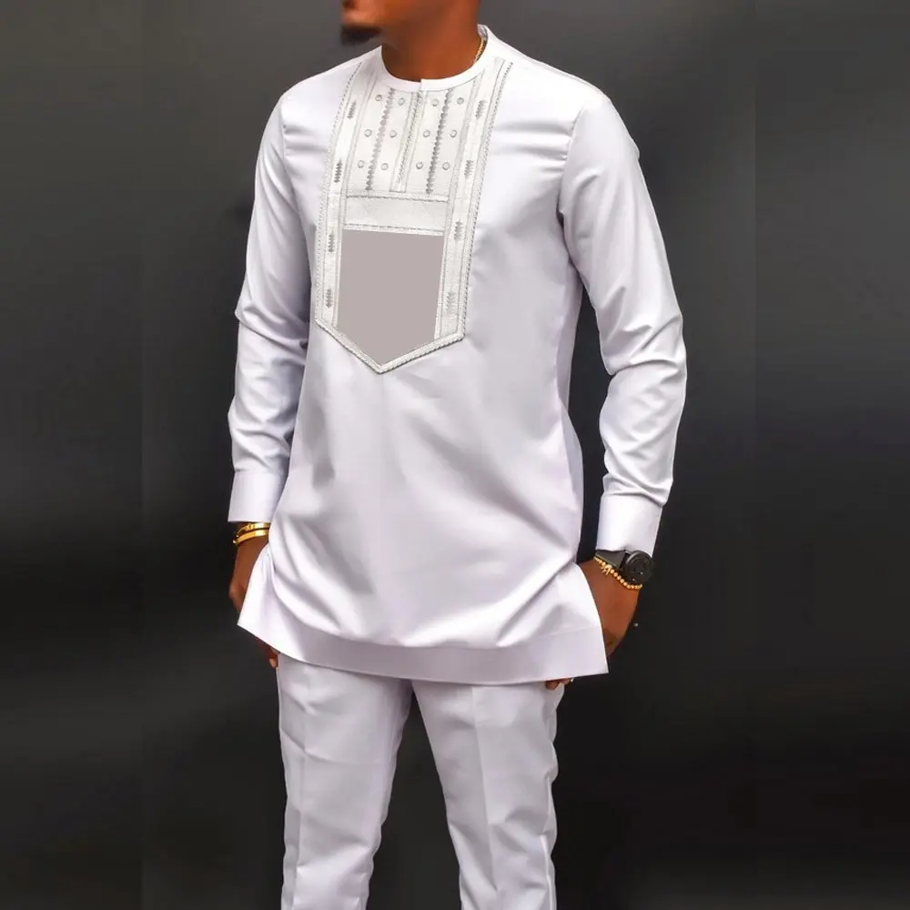 Kaftan Men's Suit Printed Top Trousers African Ethnic Casual Traditional Cloth 2PCS Suits Outfits Wedding Wear Fashion Male Sets