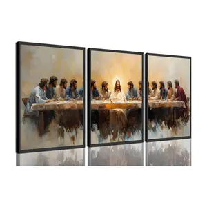 3Pcs Jesus Last Supper Wall Art Christian Twelve Apostle Canvas Wall Decor Scripture Jesus Posters Prints Bible Renaissance Painting Pictures for Living Room Dining Room Decor Unframed