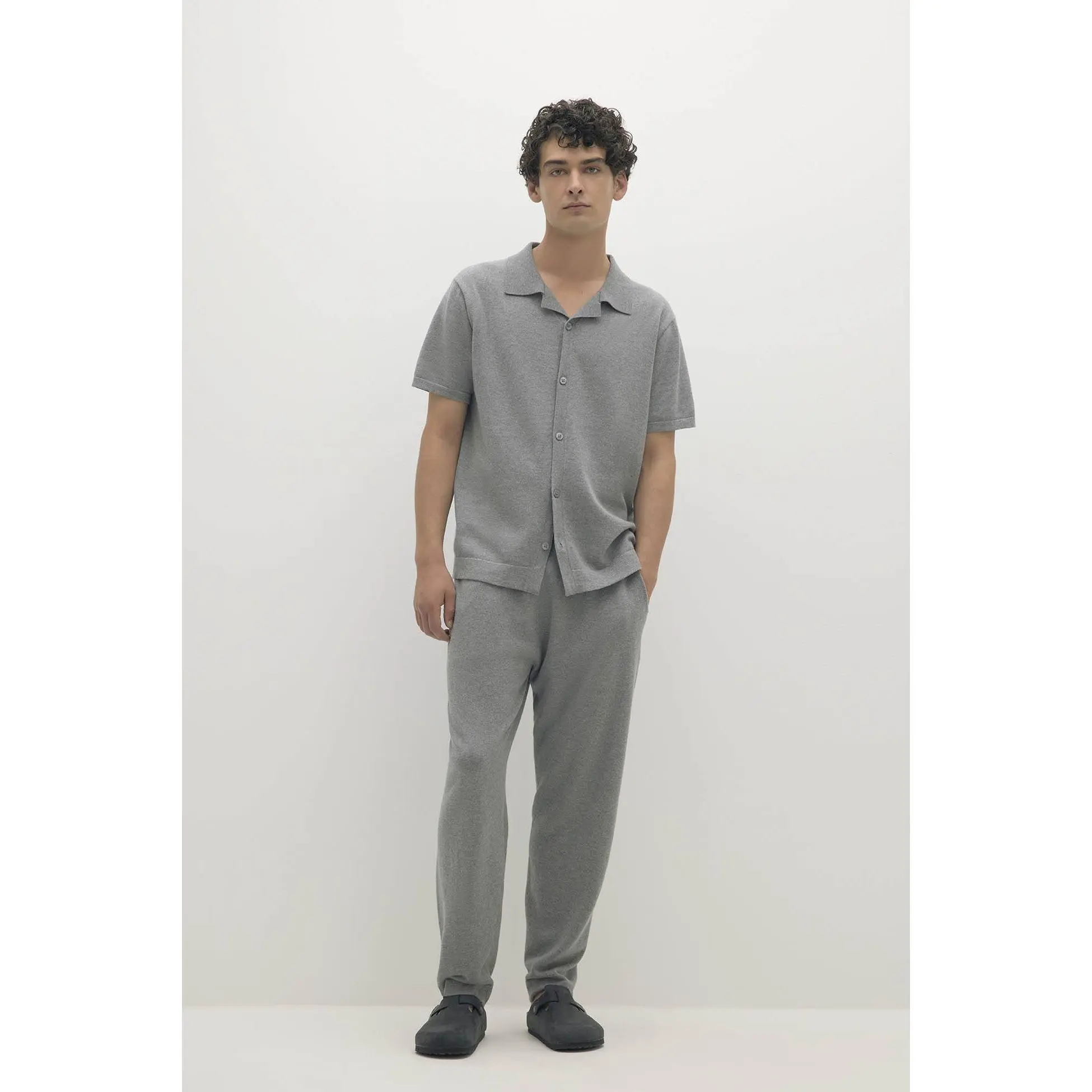MATTEO COTTON CASHMERE BUTTON-UP SHIRT - THUNDER