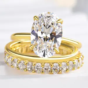 Effinny Jewelry 3.5ct Oval Cut 3PC Golden Wedding Ring Set, S925Sterling Silver, 5A Cubic Zirconia Promise Ring, Anniversary Ring for Women Outdoorfun