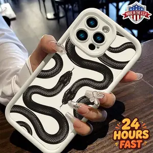 Snake Print iPhone 11 12 13 14 15 16 17 Pro Max Plus Air Case – Bold Black Serpent Design on Cream, Burgundy & Charcoal, Edgy Gothic/Y2K Aesthetic, Shockproof TPU Bumper for Women & Men, Unique Reptile Fashion Accessory, Made in USA, Accessories, Smartpho