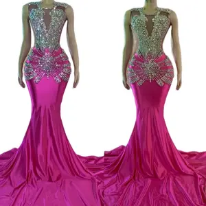 Pink Rhinestone Prom Dress