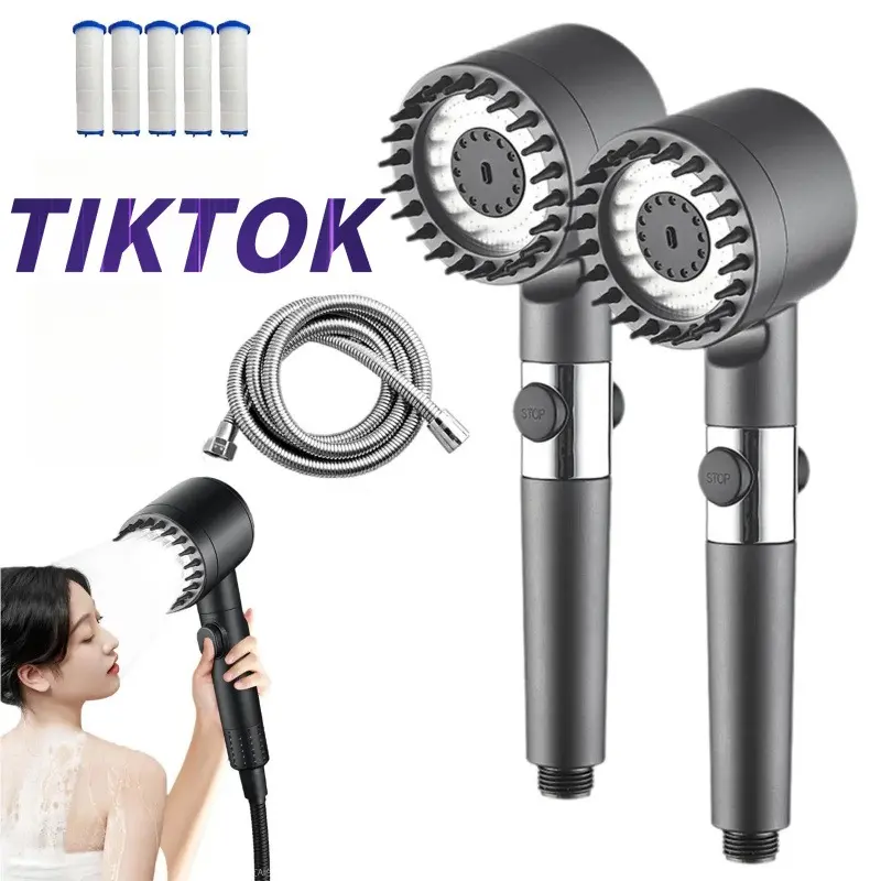 Turbo High Pressure Shower Head with  Filters + Hose & Bracket | Hard Water Filter Head for Low Pressure | Removes Chlorine & Scale | Saves Water  Energy, Modern Spray for Bathroom function massage Massage Handheld Shower ducha delujo skin care