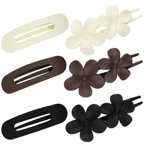 6pcs Flat Hair Claw Clip,Hair Barrettes for Thick and Thin Curly Hair,2 Style Lay Down Claw Clips,3 Neutral Color