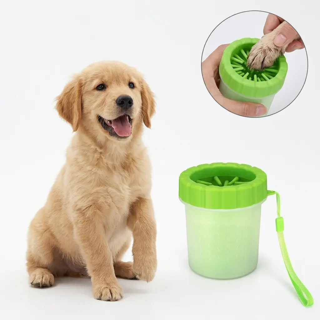 Portable Dog Paw Washer Cup with Soft Silicone Bristles - 7-in-1 Dog Claw Care Grooming Set Bundle, Paws Cleaner Includes Toothbrushes, Bath Brush, Organizes Care for Home & Travel Use, 7-In-1 Kit