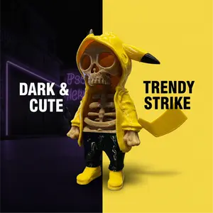 Yellow Hoodie Skeleton Collectible Figure - 3D Printed Streetwear Style Desk Decor Toy Gift, 3D-Printed Miniatures, Collectible Miniatures