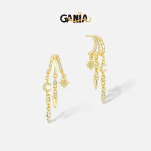 GANIA Gold Earrings for Women Triple Huggie Dainty Dangle Trendy Small Hoops Long Drop Chain Hypoallergenic Fashion  Valentine's Day gift