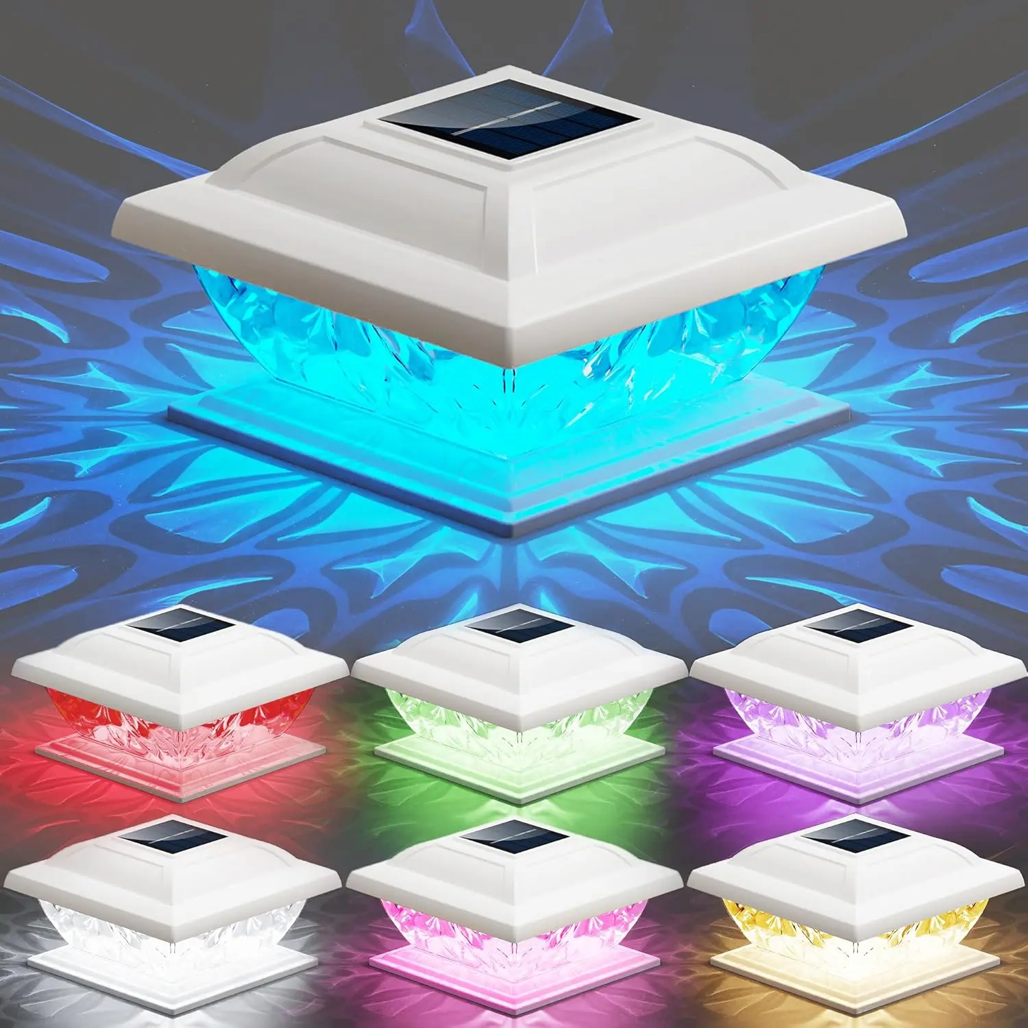 Brizled Solar Post Cap Lights, 6 Pack Warm White & Cool White & RGB Color Changing LED Fence Cap Lights Solar Powered, Outdoor Landscape Lighting Waterproof for Garden Patio Yard Wooden/Vinyl Posts Garden Patio Yard Fence Decor, Outdoor Lighting Decor,sum