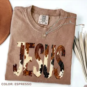 Comfort Colors Brushstroke Cow Jesus Shirt, Western Christian Shirt, Faith Based Tee, Cowboy Graphics, Jesus Shirt , Christian Cowboy Tee - TrendWear USA