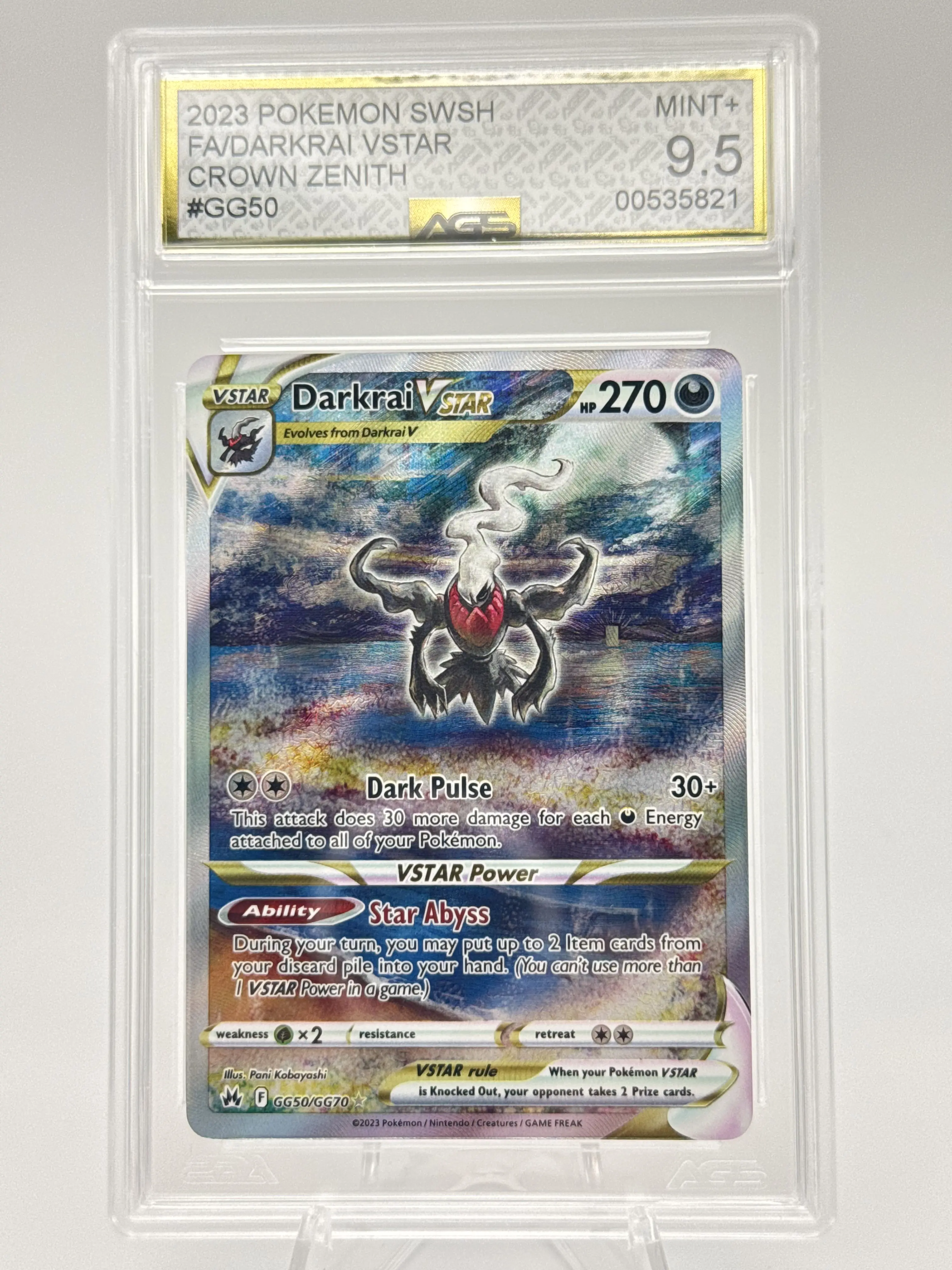 Graded AGS 9.5 Darkrai Vstar 2023 Crown Zenith GG50 Holographic Pokemon Card