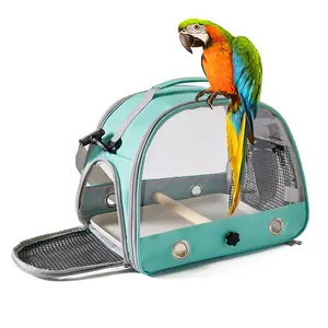Portable Bird Carrier Cage, Clear Bird Carrying Cage with Standing Wooden Perch & Soft Mat, Outdoor Bird Travel Cage, Pet Supplies