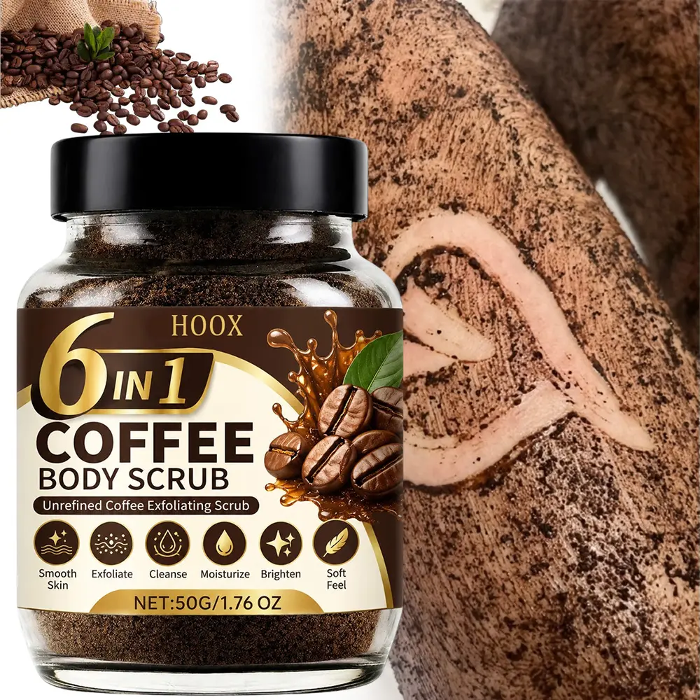HOOX Arabica Coffee Scrub with Dead Sea Salt & Glycerin - Exfoliating Body & Face Scrub, Moisturizing, Alcohol-Free, Fresh Coffee Fragrance, All Light Beige Types