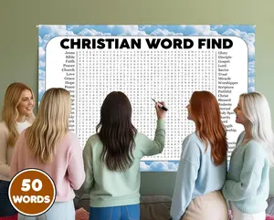 Christian Word Search Game, Giant Crossword Puzzle, Large Word Find, Gathering Activity Poster