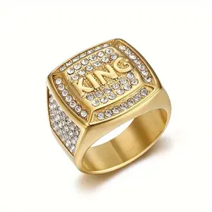 1pc Gold Hip Hop KING Men's Ring, Fashion Costume Jewelry Accessory, Gold Rings