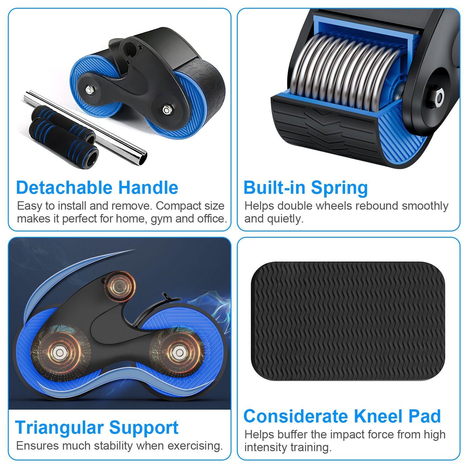 Automatic Rebound Abdominal Wheel Anti-slip AB Roller Wheel with Kneel Pad Phone Holder Home Gym Abdominal Exerciser for Men Women