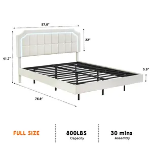 Floating Full Bed Frame With Headboard, Modern Wraparound Metal Bed Frame With Smart Led Lights, Adjustable Stain-Resistant Headboard, Noiseless,Crashworthiness,Easy Assembly, No Box Spring Required