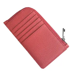 CEKI Women's Genuine British Full-Grain Cowhide Wallet - Minimalist Plain Design, Red Zipper, Handcut Card Holder Coin Purse with Anti-Theft Feature, Wedding Gift for Her