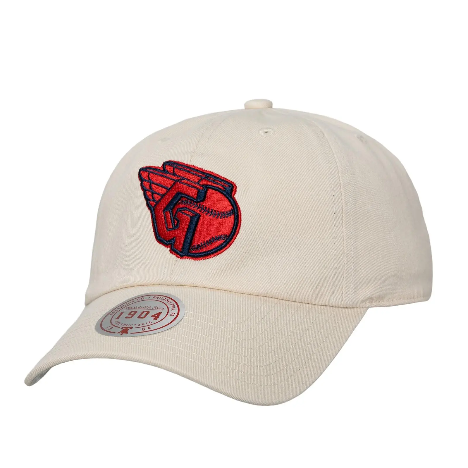 Mitchell & Ness Cleveland Guardians Cream 100% Cotton Casual Unisex Off-Season Strapback Hat - MLB Vintage Throwback Dad Cap, Adjustable Baseball Hat, Retro Cooperstown Style, Embroidered Logo Graphic Fan Gift