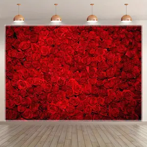 Red Rose Polyester Photography Backdrop - Floral Rose Wall Decor for Valentine's Day, Mother's Day, Wedding, Bridal Shower, and Birthday Cakes Interior Banners Flower Ornaments