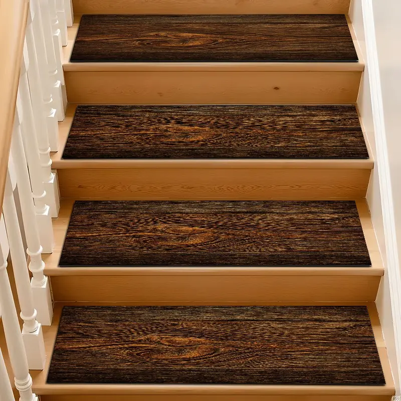 Deep Natural Wood Texture Stair Mat, Absorbent Non-Slip Wooden Step Rug, Quick-Dry Moisture-Draining Stair Gripper, Washable Anti-Slip Floor Mat