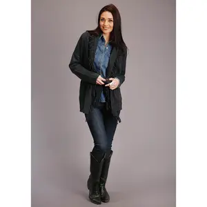 Stetson Womens Charcoal Grey Fringed Shawl Cardigan