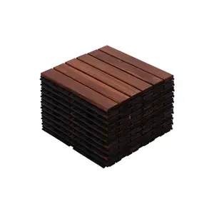 10 PCS Interlocking Deck Tiles Striped Pattern, 12" x 12" Square Acacia Hardwood Outdoor Flooring for Patio, Bancony, Pool Side
