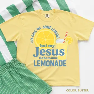 Comfort Colors Life Gave Me Lemons My Jesus Makes Lemonade Shirt, Comfort Colors Christian Graphic Tee, Faith Based Lemon T-Shirt, Gift for Her, Coastal Aesthetic Top, Cotton