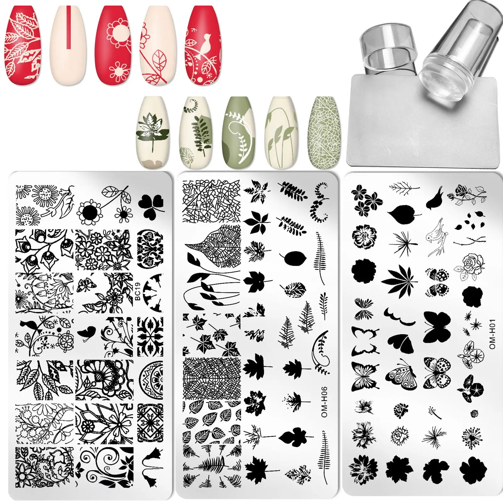 Nail Stamping Set, 5 Counts/set Nail Art Stamping Templates & Plate & Scraper, Professional Nail Art Tool for Women & Girls, Flower Nails, Home Nail Art, Diy Nail Art, Diy Manicure