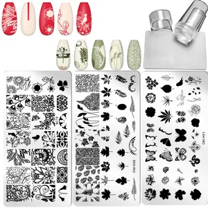 Nail Stamping Set, 5 Counts/set Nail Art Stamping Templates & Plate & Scraper, Professional Nail Art Tool for Women & Girls, Flower Nails, Diy Nail Art