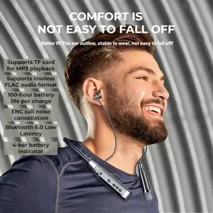 Neckband Bluetooth-compatible Headphones, Bluetooth-compatible 6.0 Chip, 100 Hours Battery Life, Ipx5 Waterproof, TF Card Slot, Lightweight Design, Fitness/sport/riding