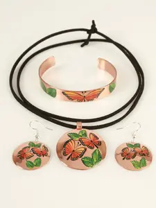 Artisanal Hand Painted Set Earrings-Necklace-Bracelet Copper  603403