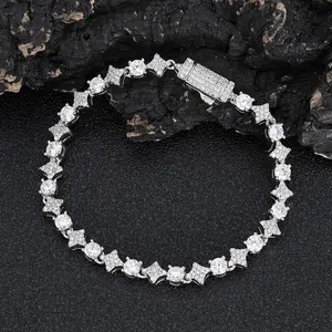 Hip Hop 6mm Cross Star Zircon Tennis Chain High-end Men's Bracelet Necklace