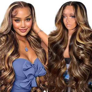 Blend Ombre Body Wave Lace Front Wig 4/27 Highlight 13x4 Pre Plucked With Baby Hair 180% Density Soft Realistic Feel Human Hair Wig For Women Heat Defiant Curls HD Lace Design