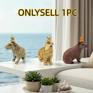 1 pc Capybara Resin Figurine with Gourd Headpiece, Cute Desk Decoration, Home Office Decor, Ideal Gifts for Valentine's Day, Christmas, Thanksgiving, Mother's Day