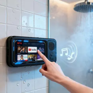Shower Phone Holder with Bluetooth Speakerfor Bathroom, Kitchen, Pool 360° Rotatable Waterproof Touchscreen Case