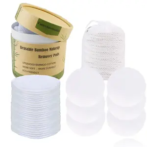 Fanclovesotio 24 Pack Reusable Makeup Remover Pads with a Washable Laundry Bag and Round Box for Storage Reusable Bamboo Cotton Rounds (White 24Pack)