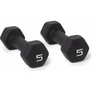 Barbell, 5lb Black Neoprene Dumbbell with Non-Slip Grip, Anti-Roll, Pair