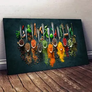 Mixed Herb Spices Pattern Unframed Painting, Modern Abstract Design, 1 Count Waterproof Wall Art for Kitchen, Living Room, Office, Bedroom, Bathroom