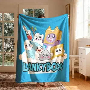Lankybox Cute Character Flannel Cozy Blanket, Large Size, Soft Lightweight Warm, Perfect for Bed Sofa Office Camping Travel, Valentine's Gift