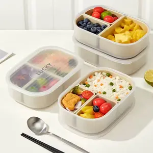 WORTHBUY 3 Grids Microwave Safe Plastic Lunch Box Portable Detachable Fruit Bento Box Stackable Food Container for School Office Use