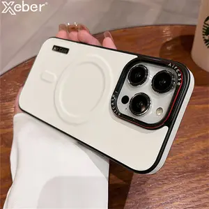 Luxury Matte Leather Magnetic For Magsafe Phone Case For iPhone 17Pro Max 16 15 Pro Max 14 13 12 Wireless Charging Shockproof Bumper Cover Screen Protector Protection Protective Casing Cellphone Smartphone Orange