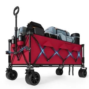[FLASH SALE] Garvee Heavy Duty Foldable Wagon All Terrain Beach Cart with Locking Brakes & Cup Holders Steel Frame & Oxford Fabric Large Capacity for Camping & Outdoor Use