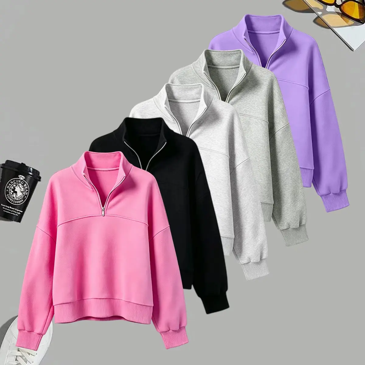 Women’s casual pullover sweatshirt, solid color, half zip, loose and comfortable, suitable for outdoor sports, fitness, and casual wear; women’s sweatshirt, women’s pullover athletic top, women’s top, womenswear